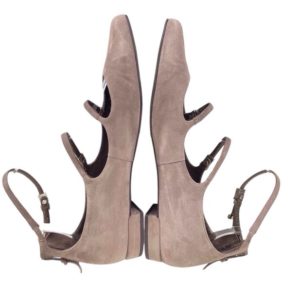 STUART WEITZMAN Flippy Suede Leather Multi-Strap Flats Size 10 Mary Jane Beige - Picture 6 of 13